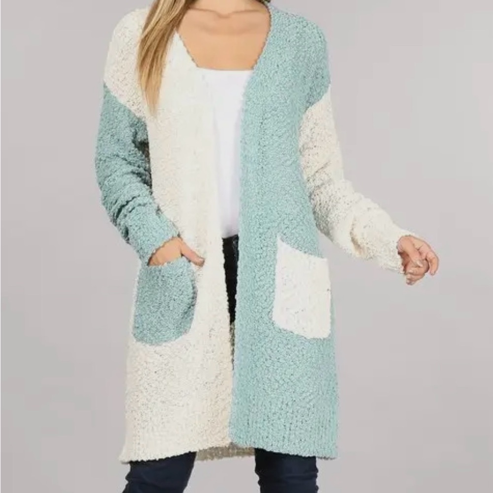 Oceanus Women's Cozy Cardigan - Cream and Blue
